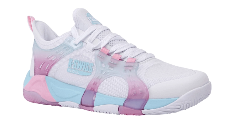 Кроссовки женские K-Swiss K-Frame Padel (White/Soft Neon Blue/Neon Buble Gum) на сайте ten-nis.ru