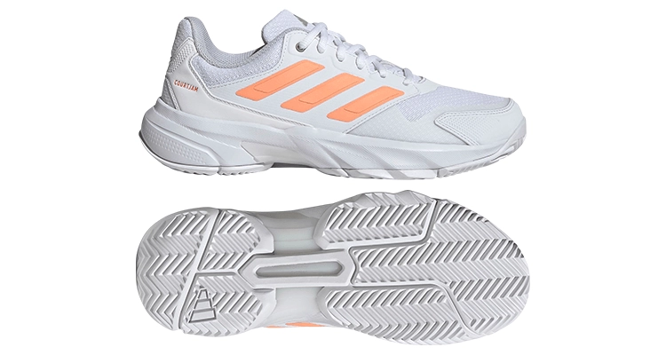 Кроссовки женские Adidas Courtjam Control 3 (Кристально-Белый/Оранжевый) на сайте ten-nis.ru