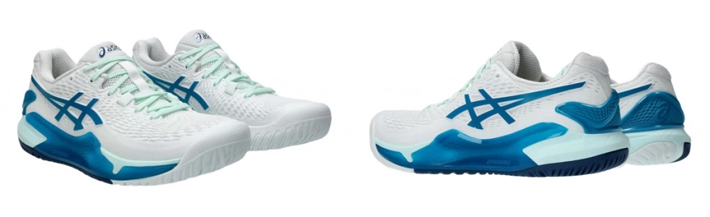 Кроссовки теннисные Asics Gel-Resolution 9 White/Teal Blue на сайте ten-nis.ru Кроссовки женские для тенниса Asics Gel-Resolution 9 White/Teal Blue
