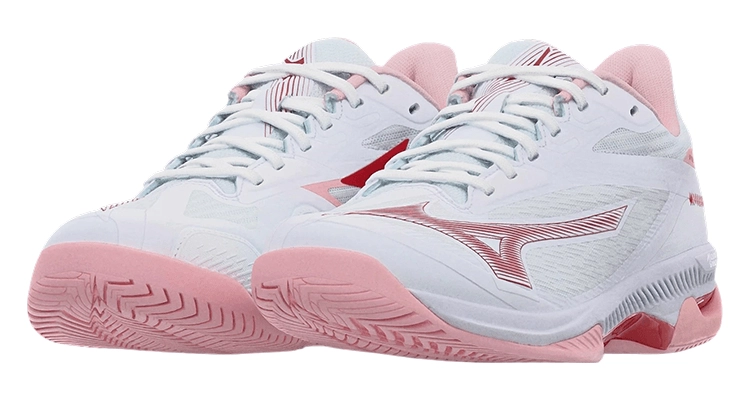 Кроссовки женские Mizuno Wave Exceed Court (Белый/Розовый/Вишневый) на сайте ten-nis.ru